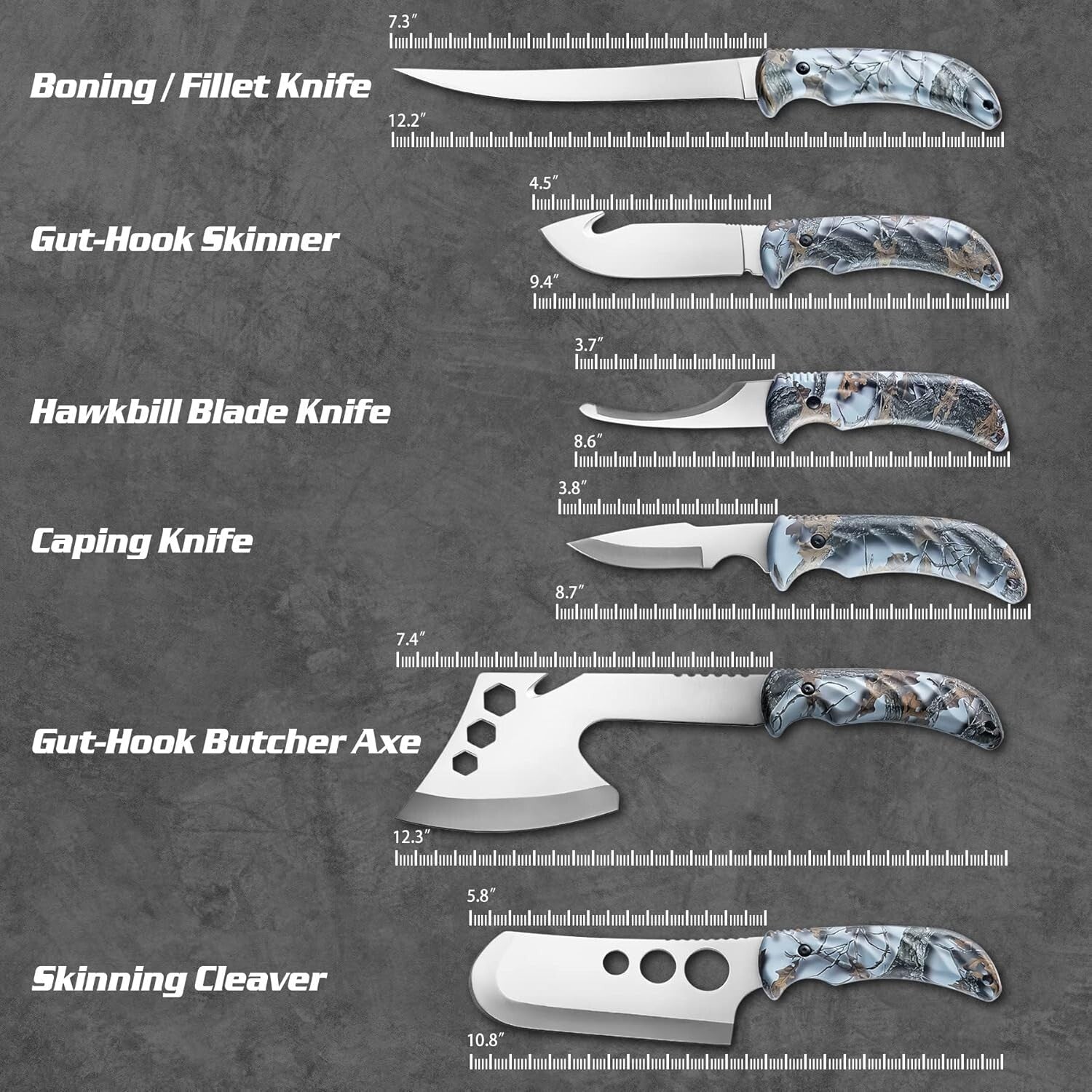 12-Piece Hunting Knife Set - Portable Field Dressing Kit with Ergonomic Handle