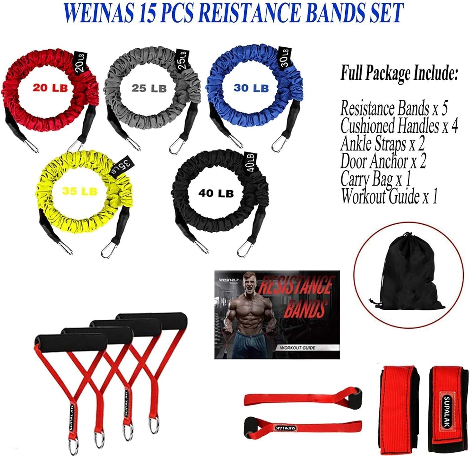 Durable Resistance Bands with Heavy-Duty Nylon Sleeves and Easy Grip Handles