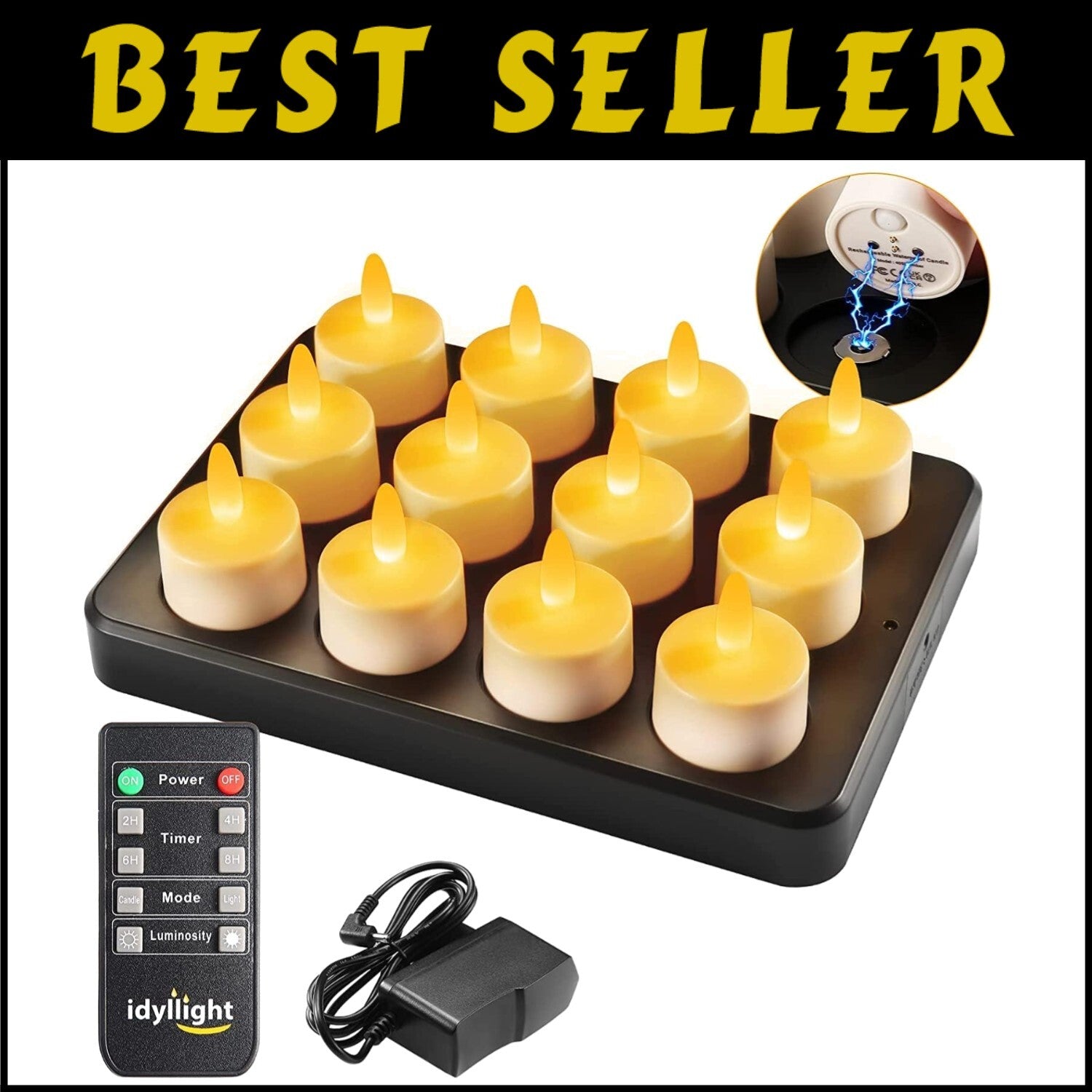 Stylish Yellow Waterproof Rechargeable Tea Lights - Ideal for Home & Party Decor