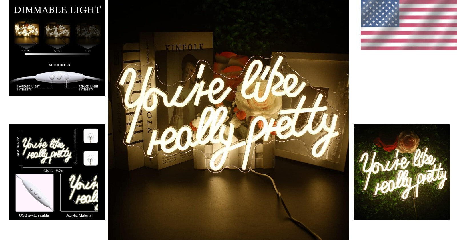 Elegant 'You're Like Really Pretty' Neon Light - Wall Mount with Hooks Included