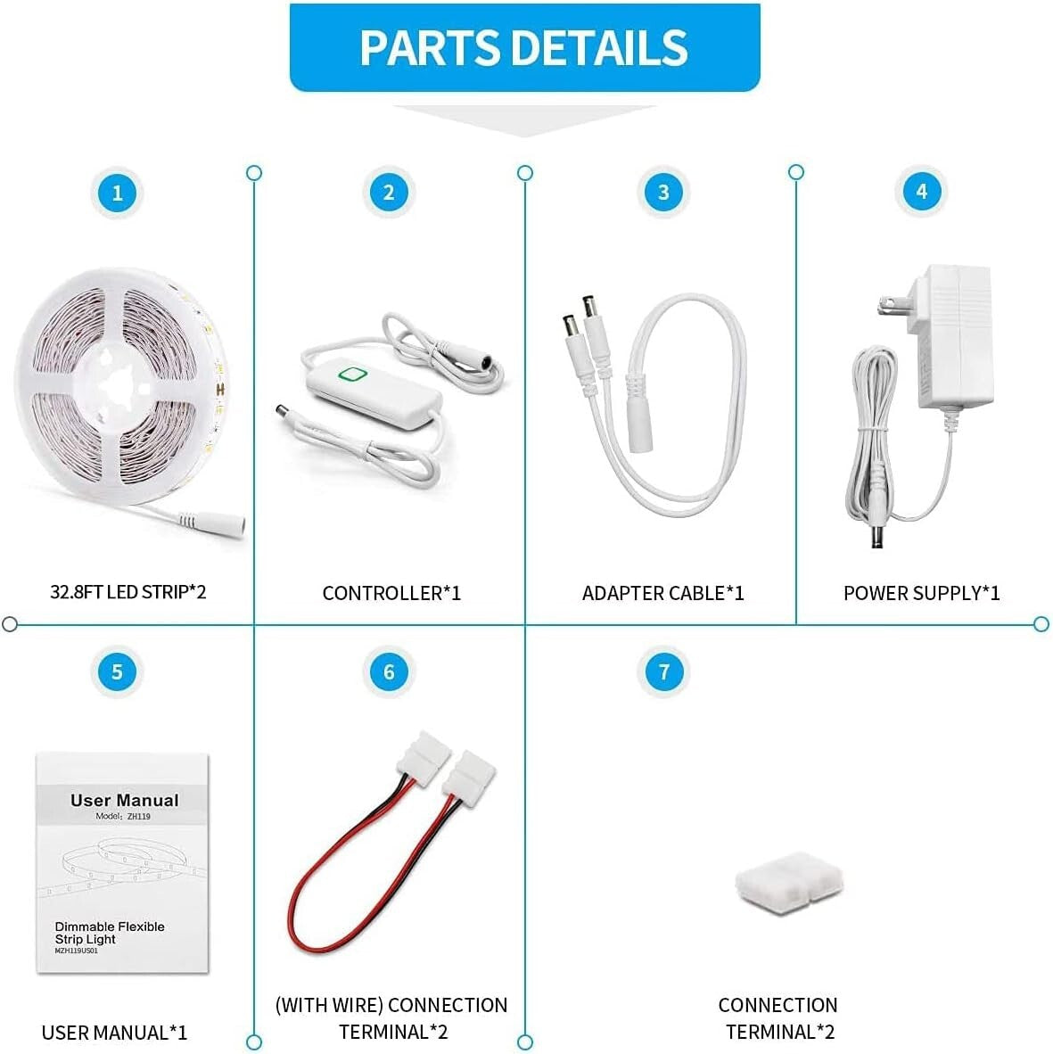 Customizable LED Strip Lights Kit with Dimmer - Ideal for Stylish Interiors