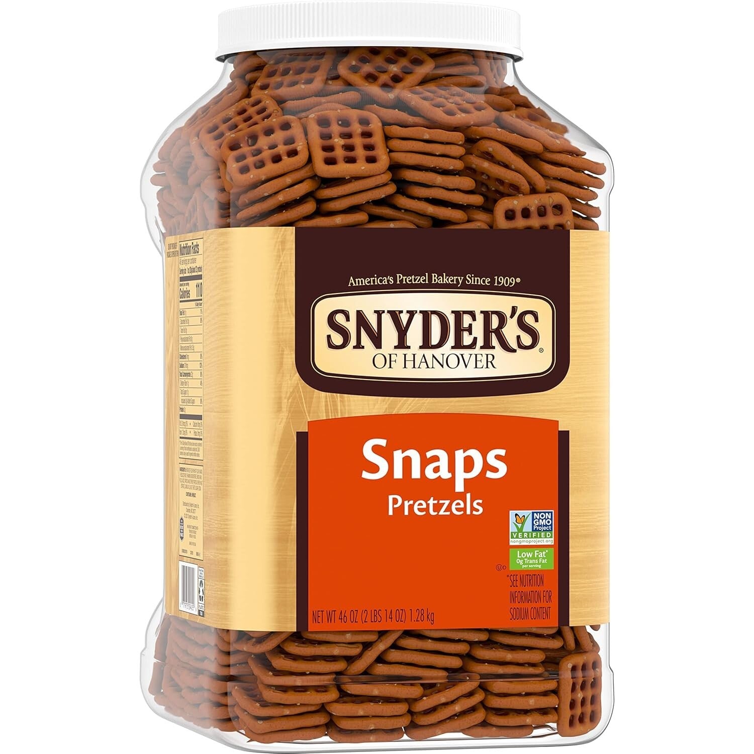 46 Oz Canister of Crunchy Pretzel Snaps - Perfect Snack for Parties and Games