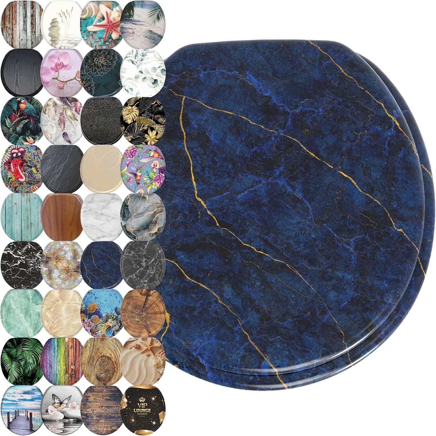 Elegant Soft Close Toilet Seat with Marble Dark Blue Design - Adjustable Fit