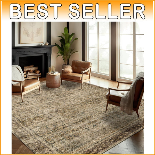 Machine Washable Vintage Floral 5x7 Area Rug - Non-Slip, Pet-Friendly Design