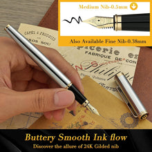 Load image into Gallery viewer, Elegant Silver Chrome Fountain Pen with Gilded Nib - Complete Set Included