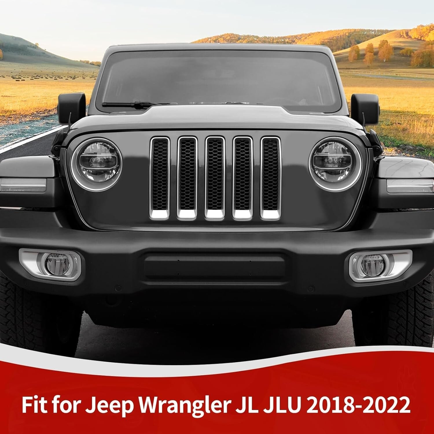 Stylish Chrome Grille Insert & Headlight Cover for Jeep Wrangler JL 2018-2022