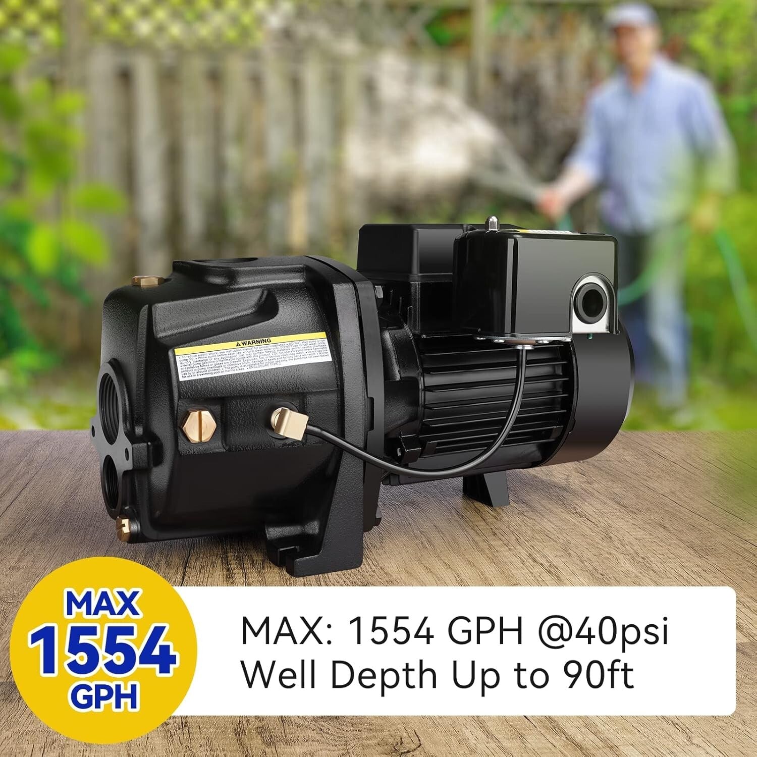 Durable 1HP Cast Iron Well Pump with Automatic Pressure Switch for Homes