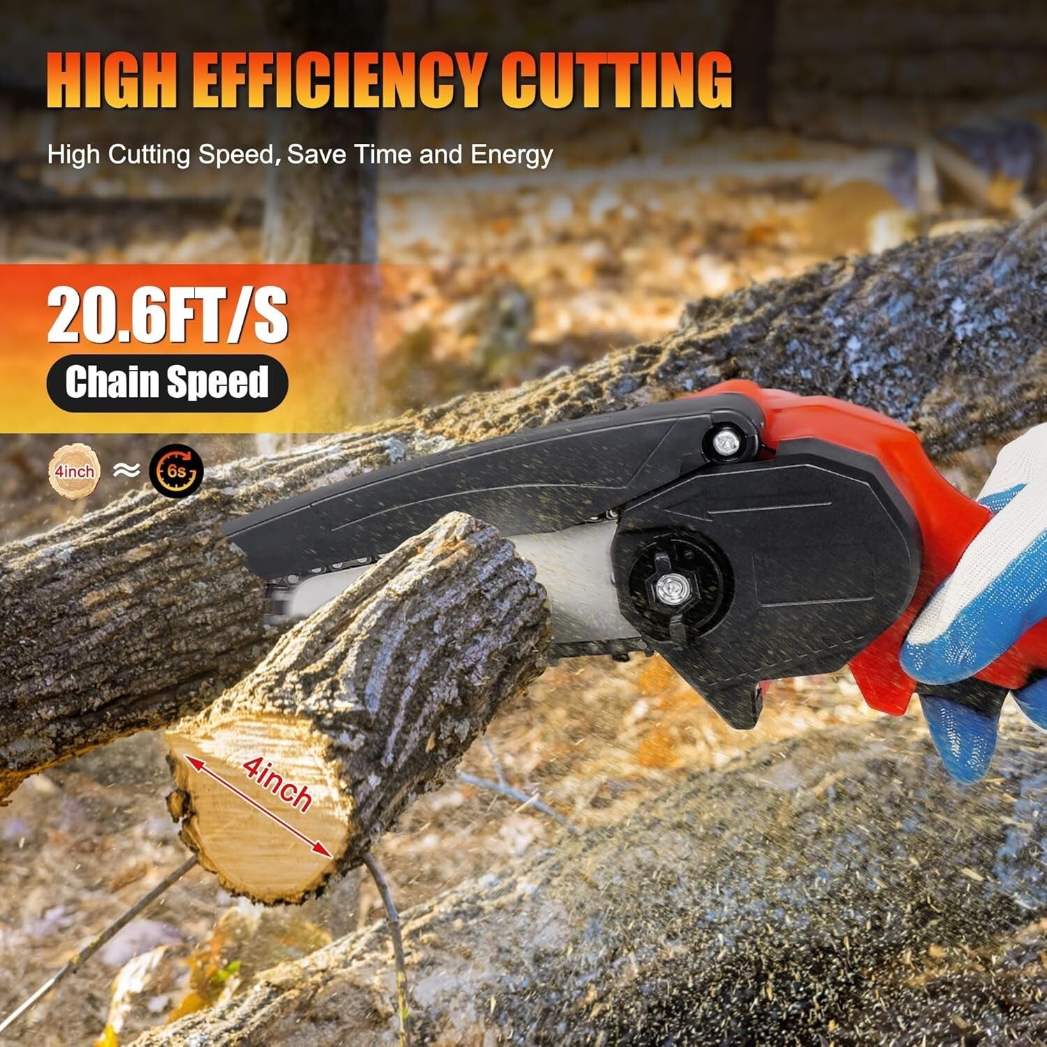 Cordless Mini Chainsaw - 4 Inch Rechargeable 550W Lightweight One-Handed Tool