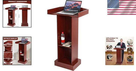 Elegant Wooden Podium Stand with Heavy Base for Classroom & Church Presentations