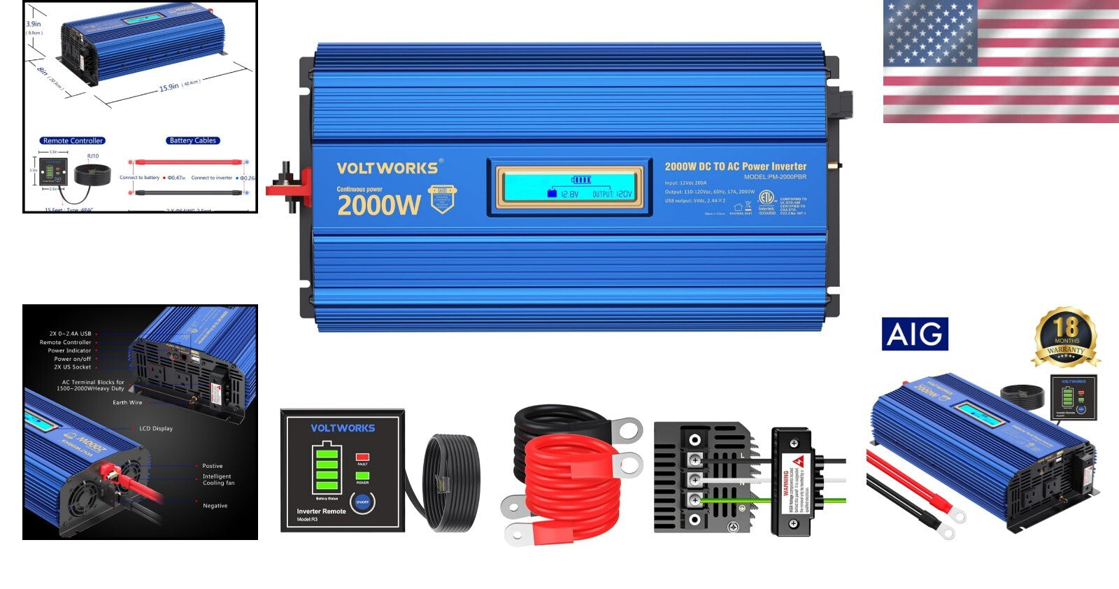 2000W Remote-Controlled Inverter with Dual USB Ports for Outdoor Adventures