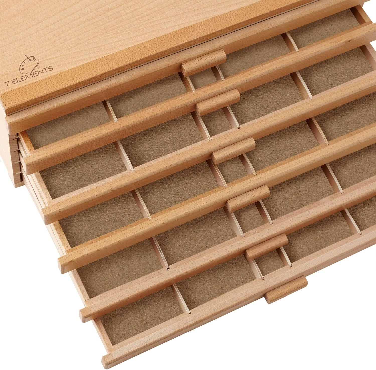 Elegant 6-Drawer Beech Wood Artist Supply Box - Perfect for Pencils & Brushes