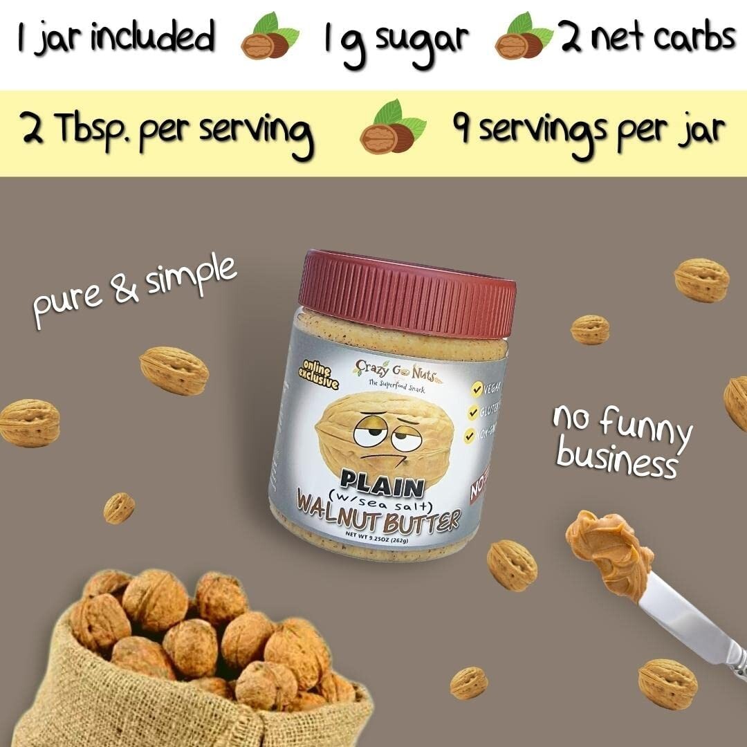 Delicious Walnut Butter with Sea Salt - Vegan, Superfood Snack 9.25 oz 6-Pack