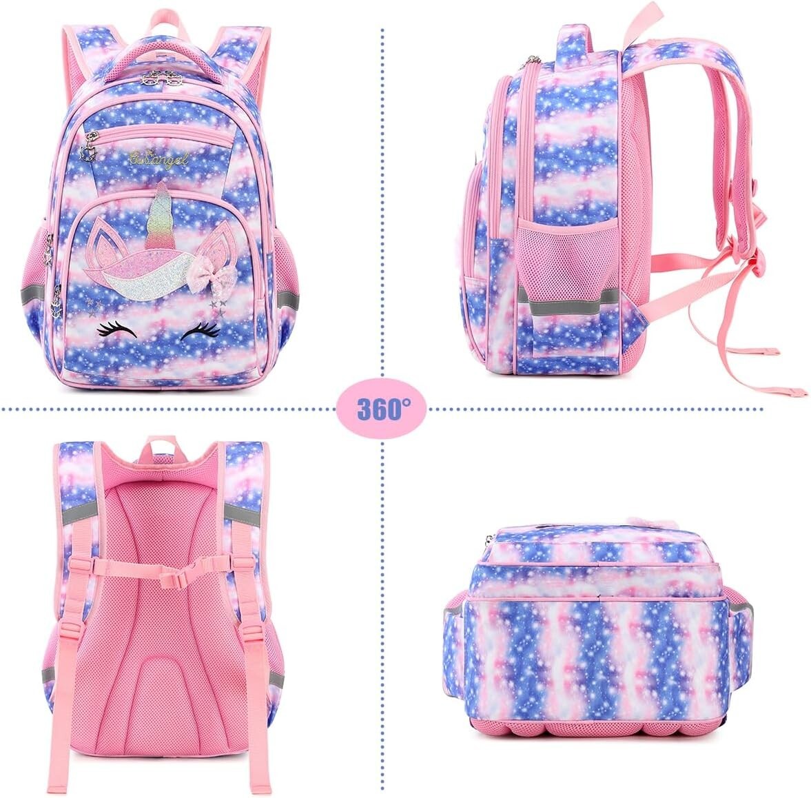Ergonomic Multi-Compartment Backpack with Lunch Bag and Pencil Case for Girls