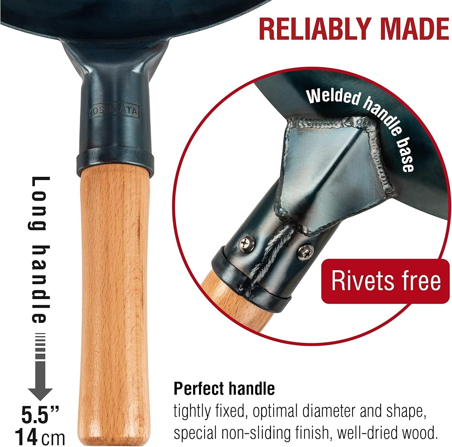 13.5" Blue Carbon Steel Wok - Pre-Seasoned for Induction and Gas Cooking