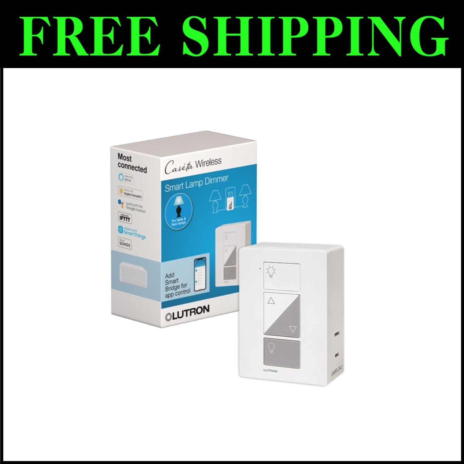 Smart Lamp Dimmer Switch by Caseta - Effortless 3-Way Setup and Wireless Control