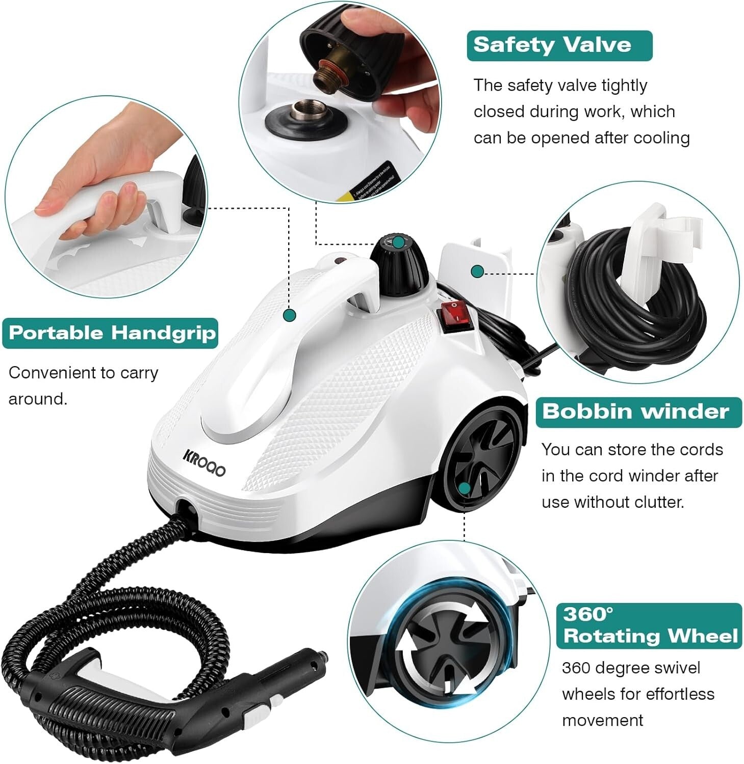 Versatile Steam Cleaner for Floors, Grout & Upholstery - 23 Attachments Included