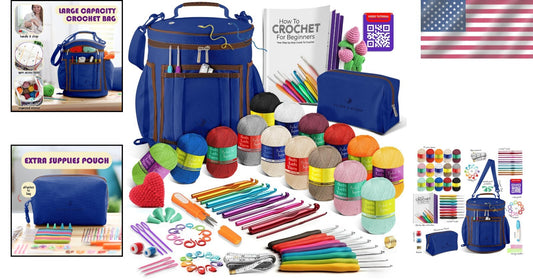 Beginner-Friendly Crochet Kit with Yarn, Hooks, and Crochet Bag for All Ages