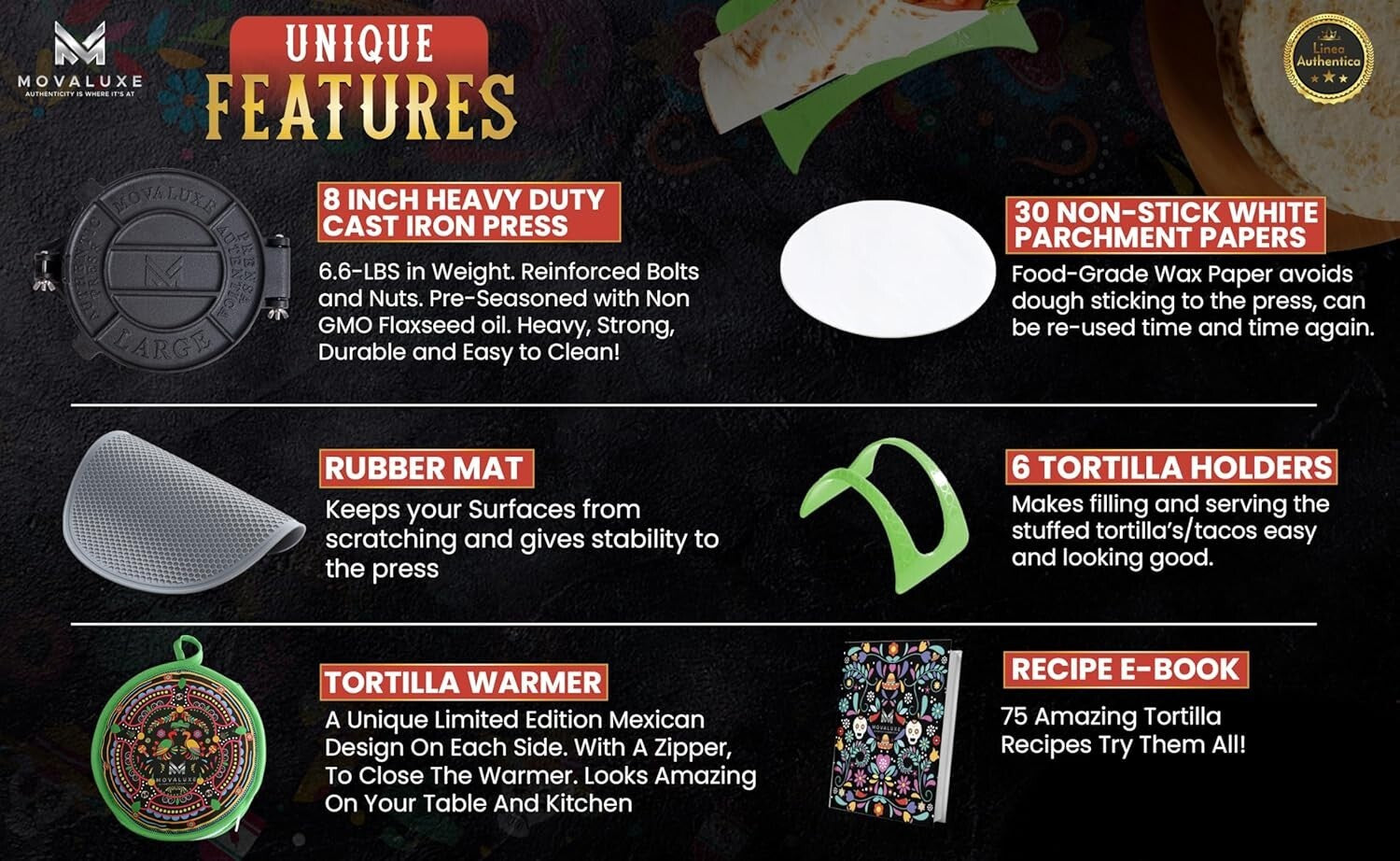 Elegant 8-Inch Tortilla Press Gift Set with Warmer, Holders & Cooking Essentials