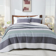 Load image into Gallery viewer, Soft Lightweight Mint Green Striped King Quilt Set with 2 Pillowcases - 3 Pieces