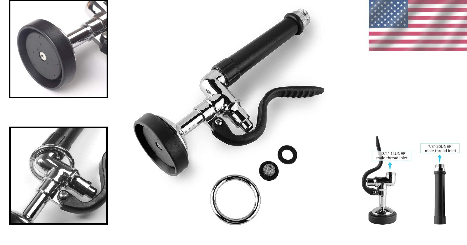 Commercial Kitchen Pre-Rinse Spray Valve with Black Polished Finish - Wall Mount