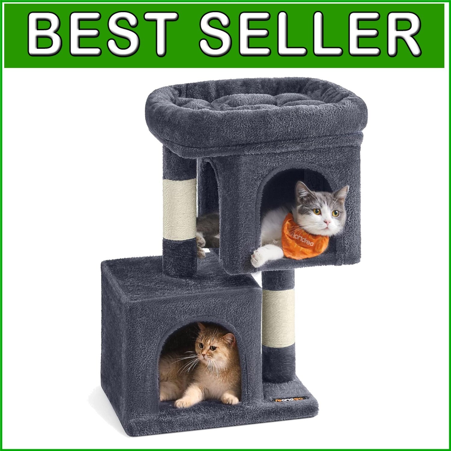 Smoky Gray 26.4-Inch Cat Tree with 2 Caves and Large Perch - Ideal for Kittens