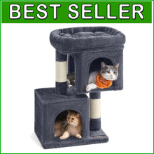 Load image into Gallery viewer, Smoky Gray 26.4-Inch Cat Tree with 2 Caves and Large Perch - Ideal for Kittens
