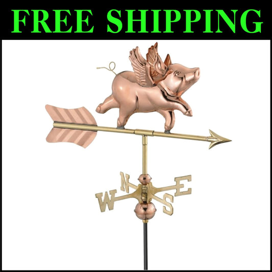 Heirloom-Quality Copper Weathervane: Charming Flying Pig Design for Small Homes