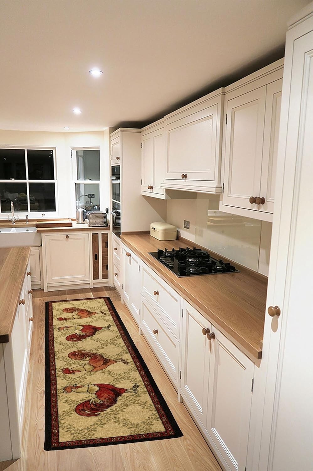 French Country Rooster Motif Kitchen Runner Rug - 23" x 7' Slip Resistant Style