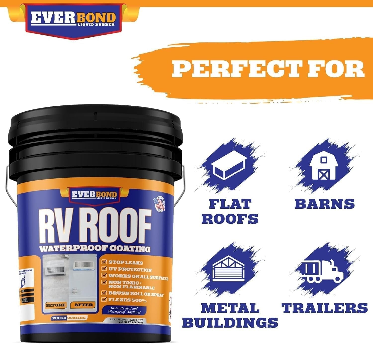 Flexible RV Roof Sealant - 4.75 Gallons of Liquid Rubber for Ultimate Protection