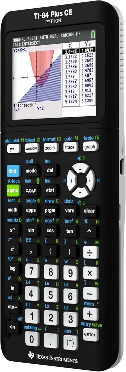 Durable TI-84 Plus CE Black Graphing Calculator - Preloaded Apps & Python Ready