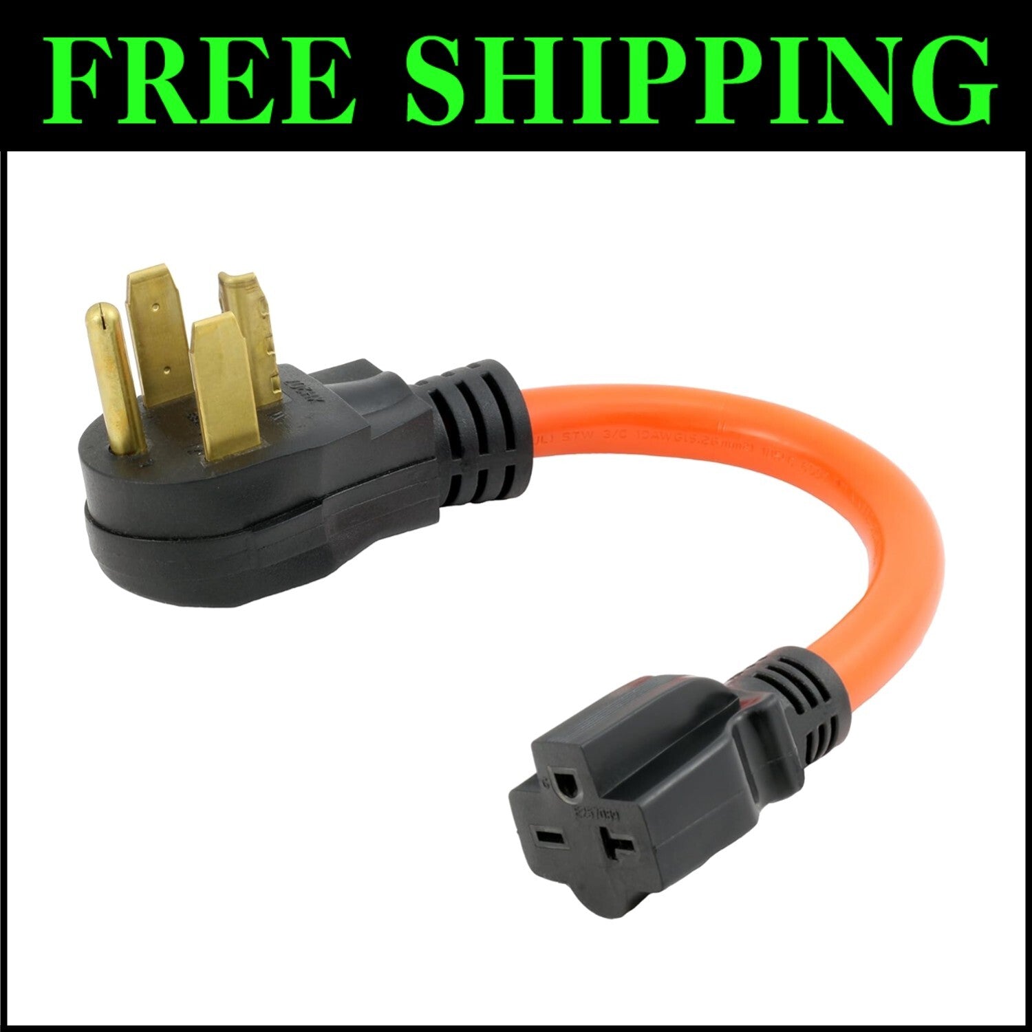 5-Year Warranty NEMA 30A Dryer Adapter - 250V 4-Prong to T-blade Connector