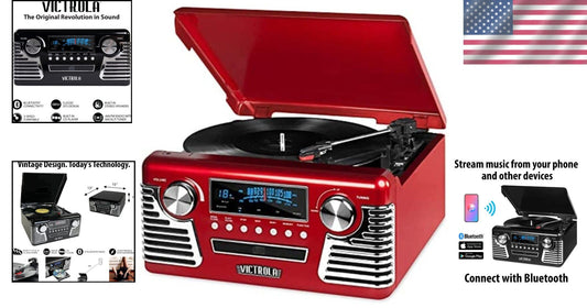 Vintage 50's Bluetooth Record Player with Built-in Speakers and Auxiliary Input