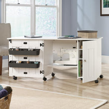 Load image into Gallery viewer, Mobile Soft White Sewing &amp; Craft Table with Scratch-Resistant Finish and Shelves