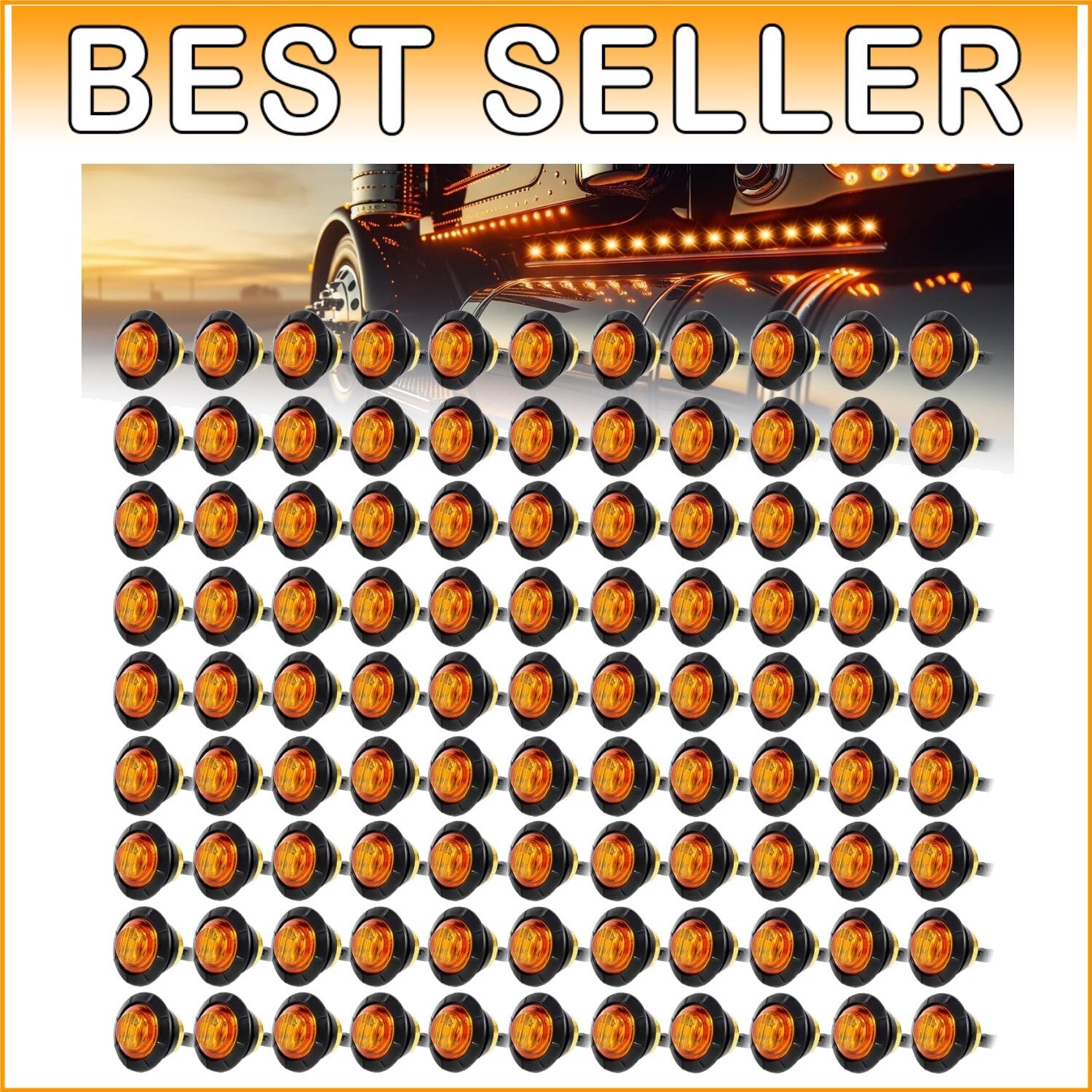 100 Pcs Amber 3/4 Inch LED Side Marker Lights for Trucks & Trailers - Waterproof