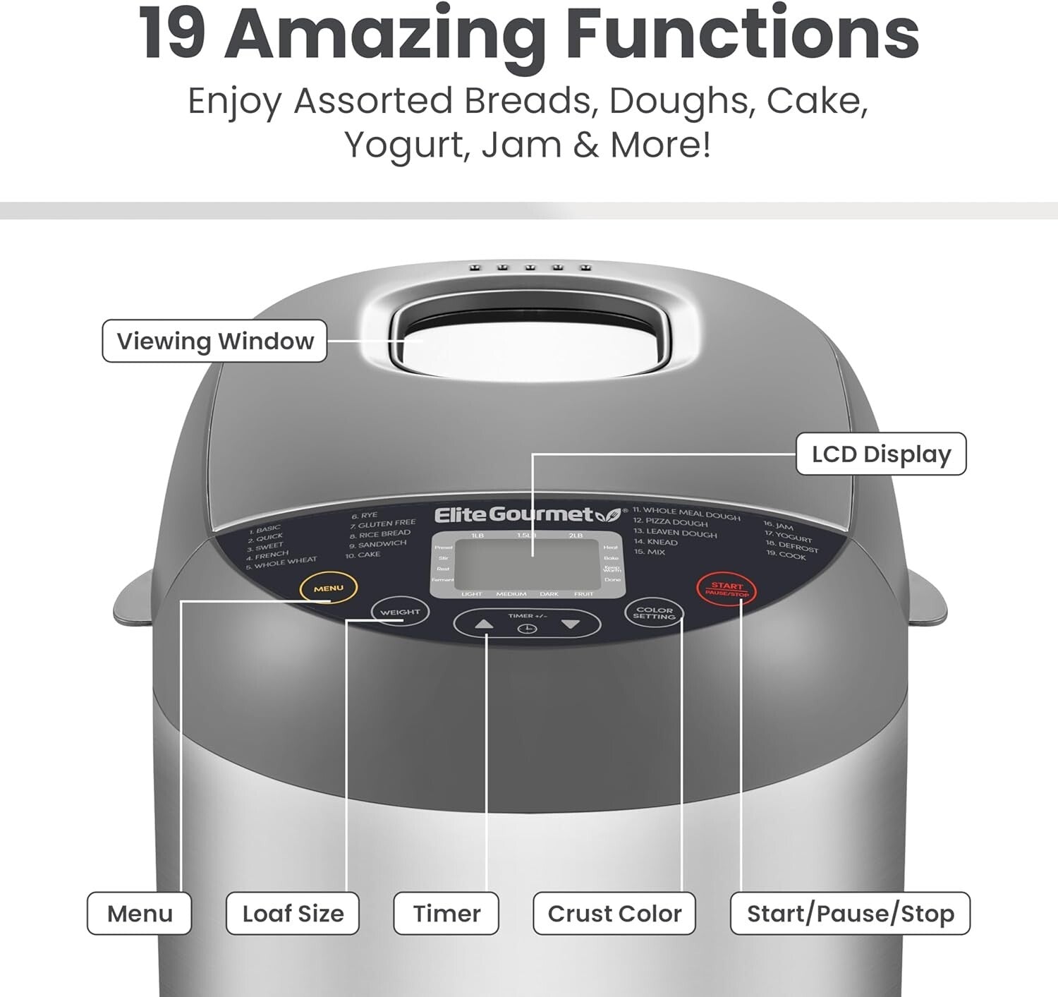 Stainless Steel Bread Maker: 19 Menu Functions & Custom Loaf Sizes Options