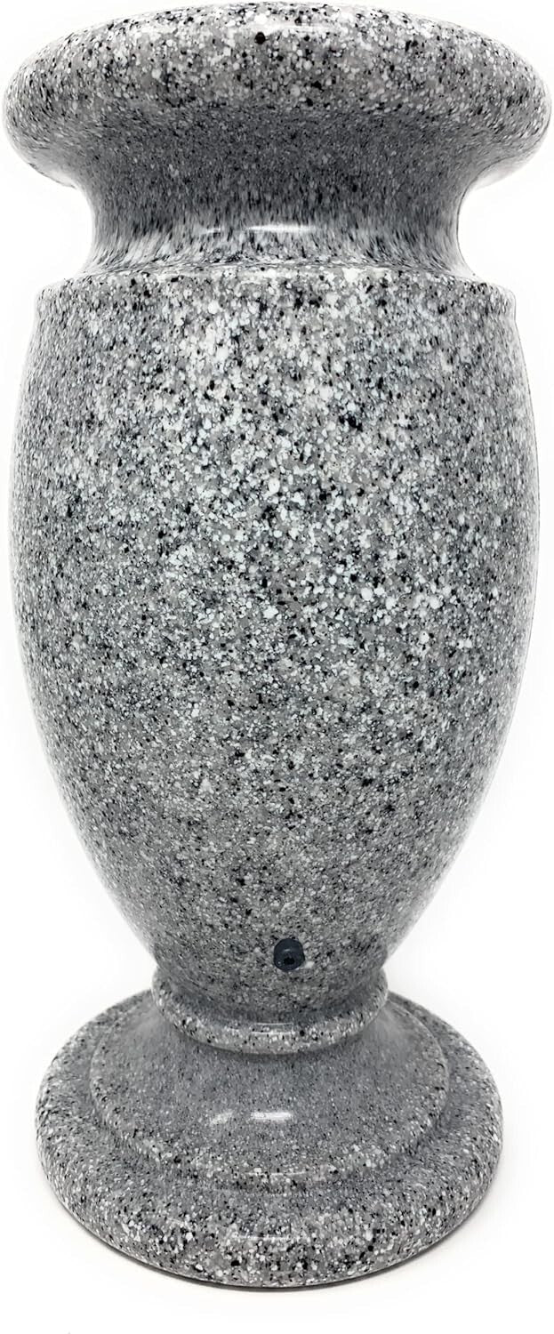 Light Grey Granite Memorial Vase for Headstone Flowers - Secure Spike Included