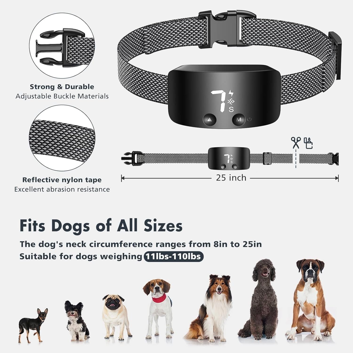 Effective Rechargeable Anti Barking Collar for Medium & Large Breeds - 3 Modes