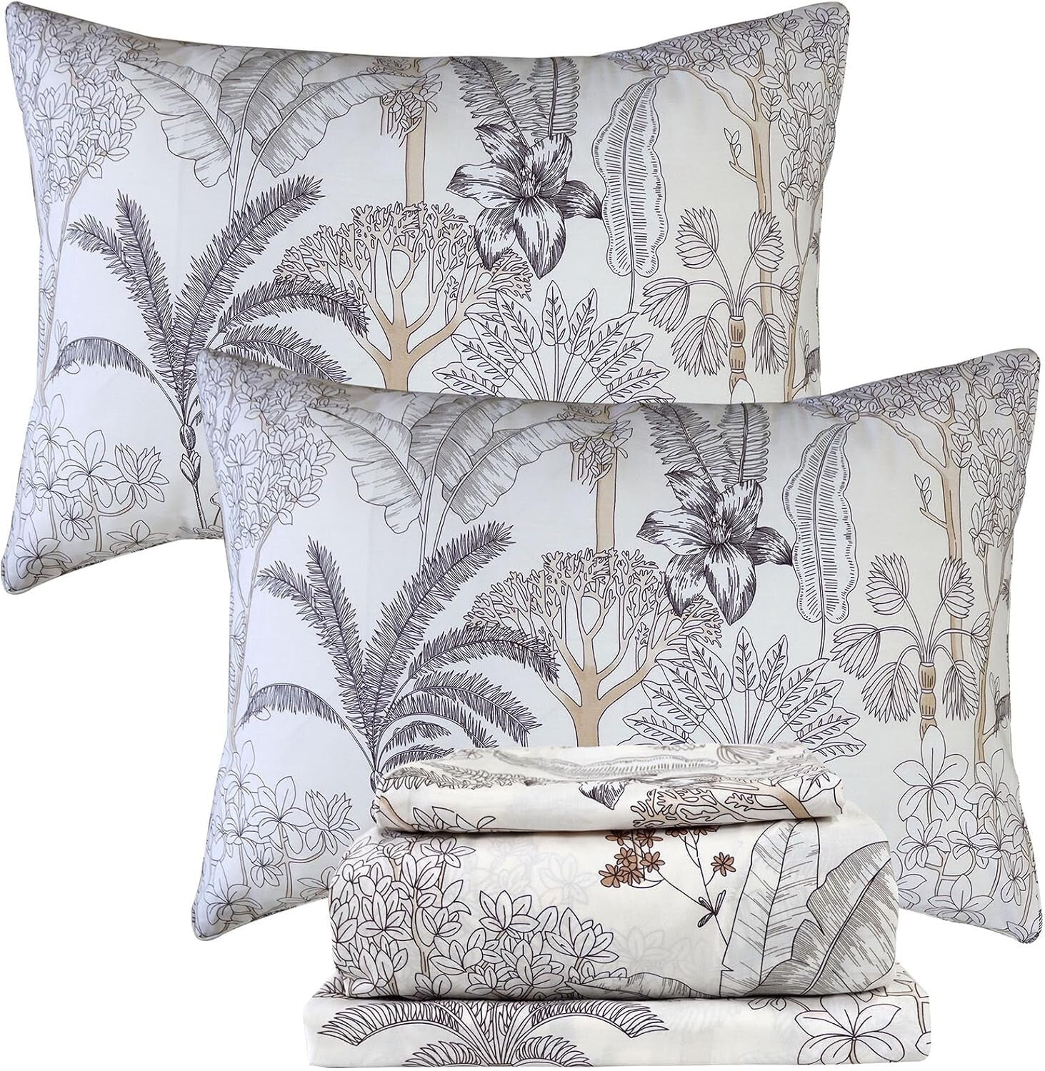 Breathable 100% Cotton Floral Sheet Set Queen – Coastal Coconut Tree Design