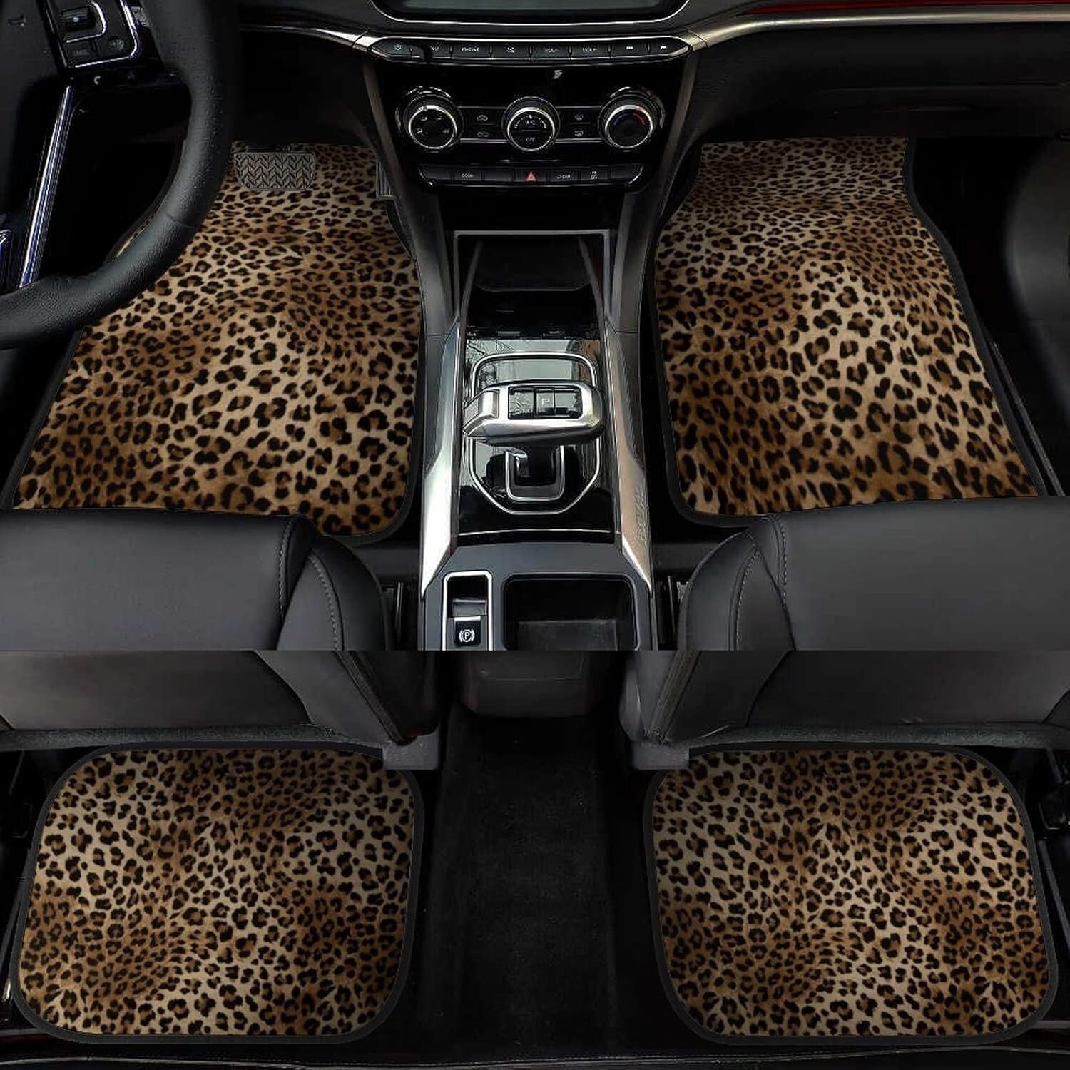 Stylish Leopard Print Car Floor Mats Set of 4 - Universal Fit for All Vehicles