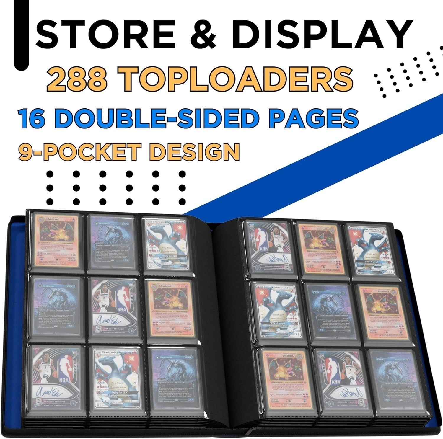 Easy Flip Dual-Sided Top Loader Binder for Non-Graded Cards - 288 Cards Capacity