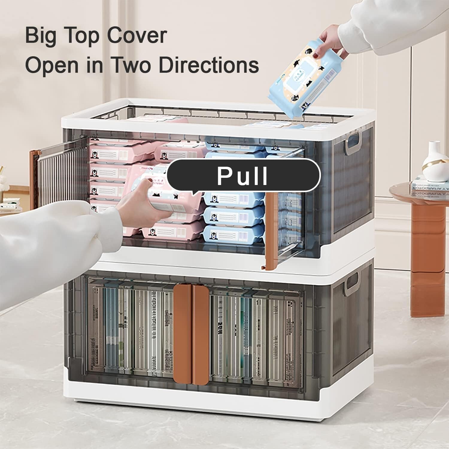 400Qt (4x100Qt) Stackable Plastic Storage Bins with Wheels for Easy Access