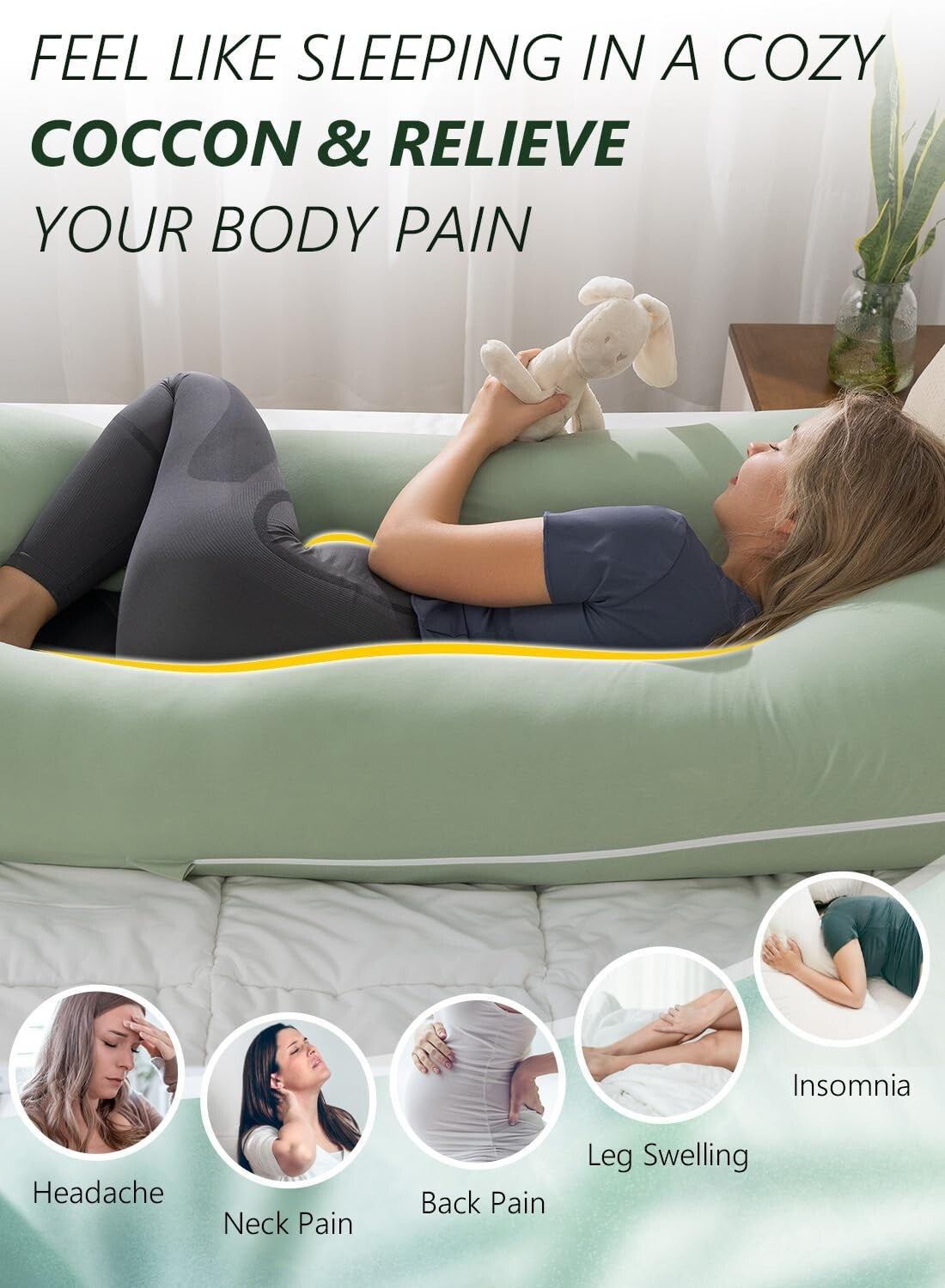 55-Inch U-Shaped Pregnancy Pillow with Soft Cooling Cover for Maternity Needs