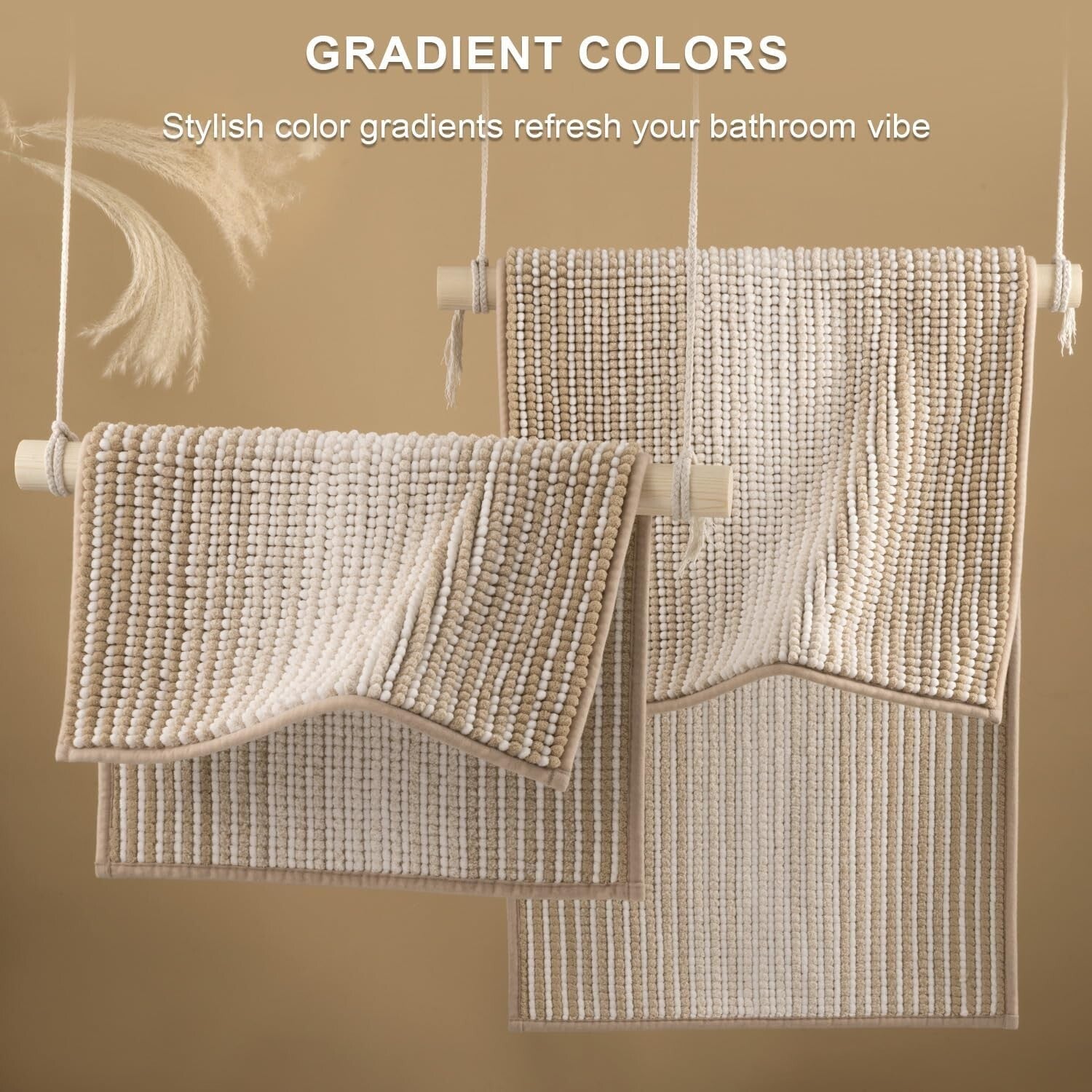 Thick Chenille Bath Mat Set in Beige - Non-Slip & Quick-Drying (20" x 60")