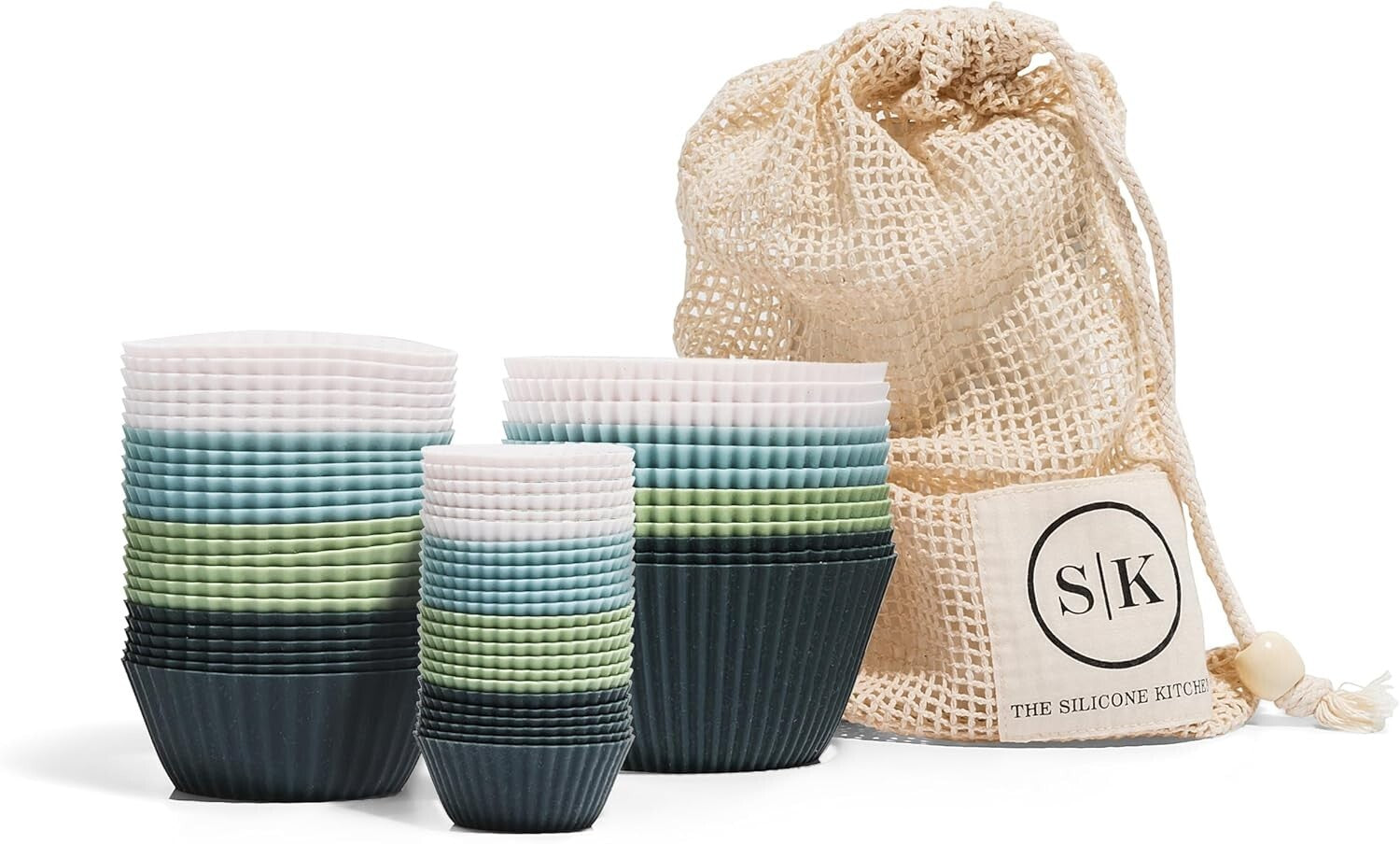 Eco-Friendly Reusable Silicone Baking Cups Set - 24 Regular, 12 Jumbo, 24 Mini