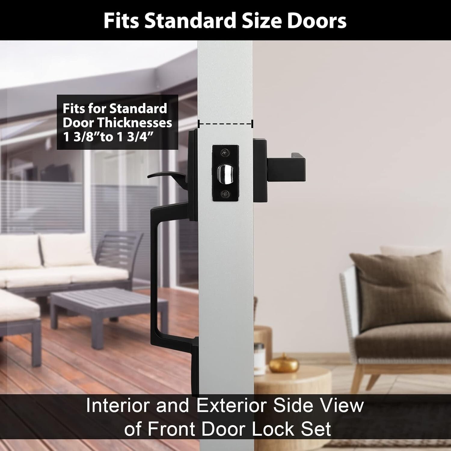 Zinc Alloy Matte Black Entry Door Handle with Single Cylinder Deadbolt Security