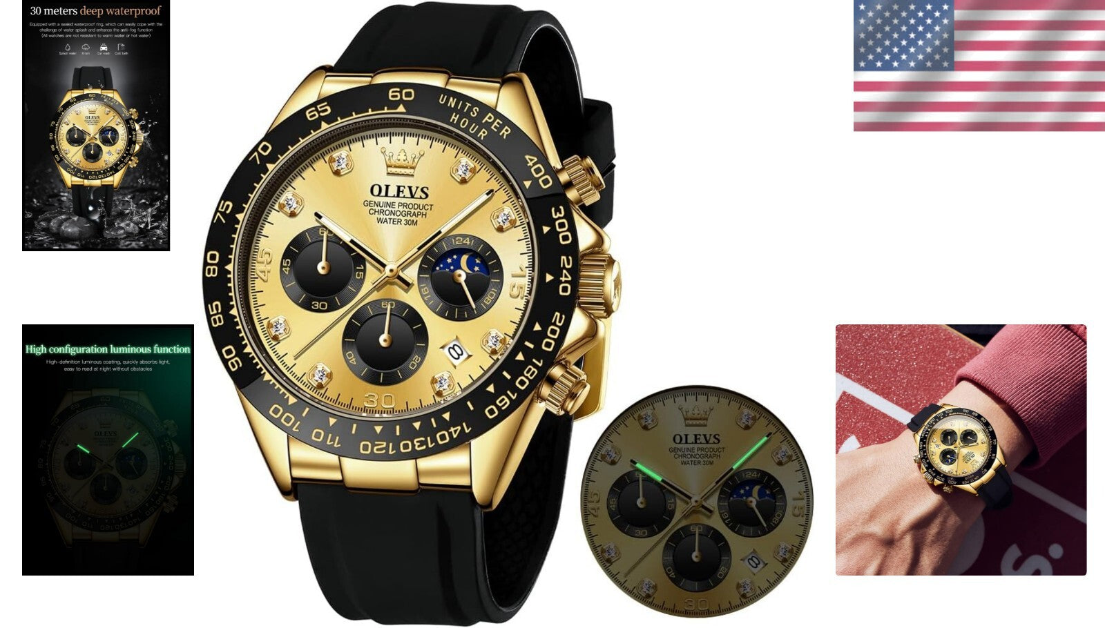 Elegant Business Men's Watch with Diamond Dial & Luminous Waterproof Feature