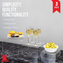 Load image into Gallery viewer, Set of 3 Crystal Clear Acrylic Cube Display Risers – Elegant Storage Solution