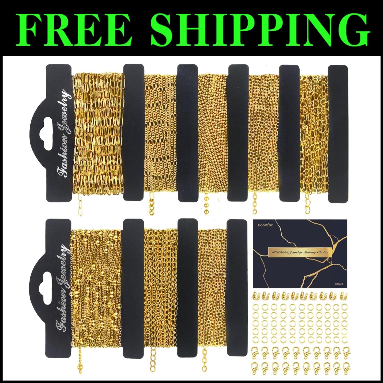 Versatile DIY Jewelry Making Kit - 52.5 Feet of 18k Gold Chains & Accessories