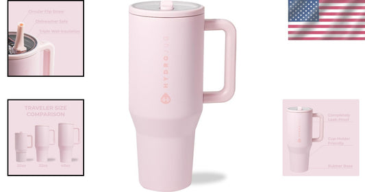 Dishwasher-Safe 40 oz Travel Water Bottle with Rubber Base & Straw - Pink Sand