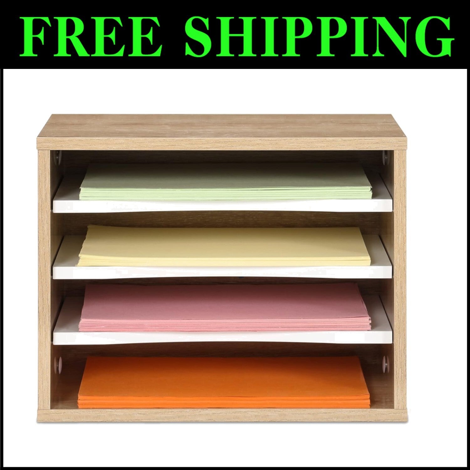 Versatile Wooden 4-Tier Desktop Paper Sorter – Easy Assembly for Office Spaces